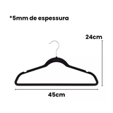 Cabide de Veludo Preto Ultra Fino Organon | Caixa c/50 Unidades