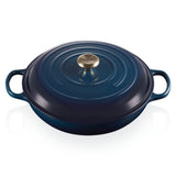 Caçarola Buffet Signature 32 cm Ferro Fundido Puxador Dourado Le Creuset Azul Agave