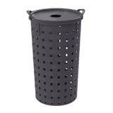 Cesto Para Roupas Redondo Alto Fita Cinza Com Furos 37L