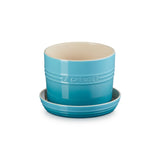 Vaso para Ervas e Flores com Bandeja 14cm Le Creuset Azul Caribe